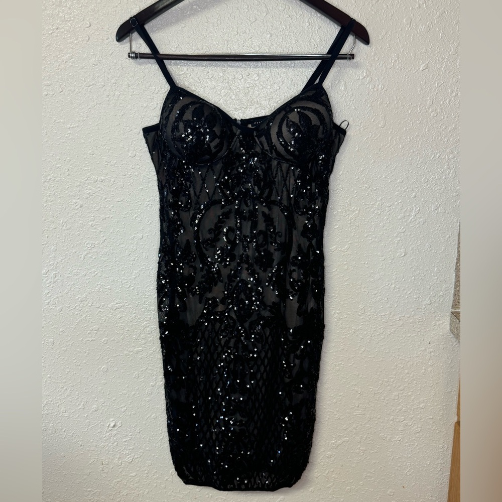 Haute Monde Black Spaghetti Strap Sleeveless Sequin Dress Women’s Size M